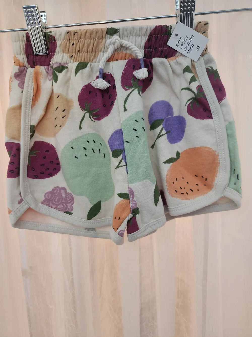 Jessica Simpson Cream Fruit Print Kids Matching Short Set, Sz-3T, NWT